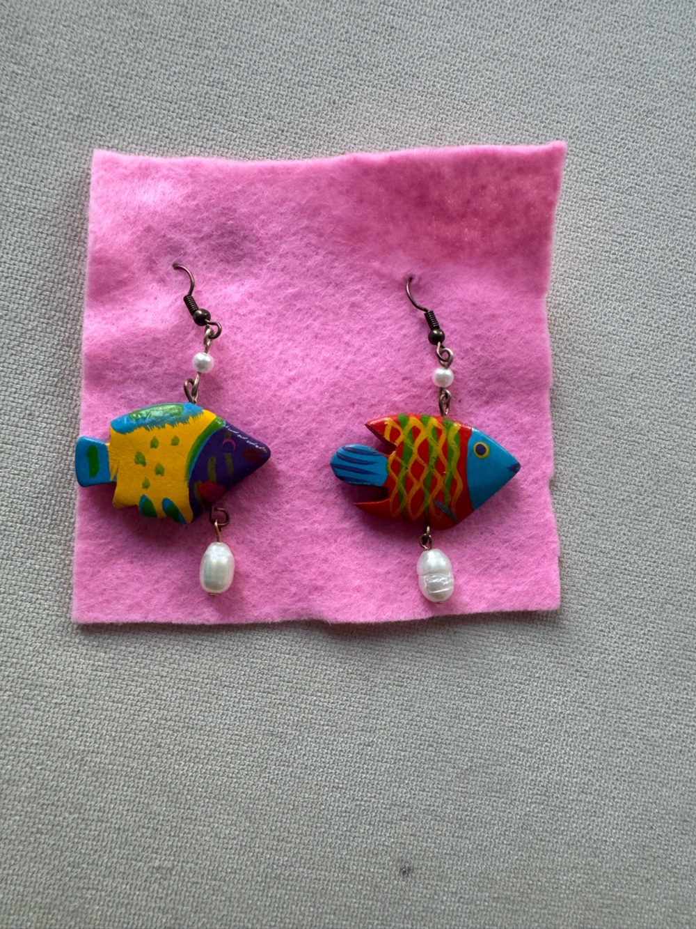Colorful Fish Drop Earrings with Pearl Accent - Multicolor
